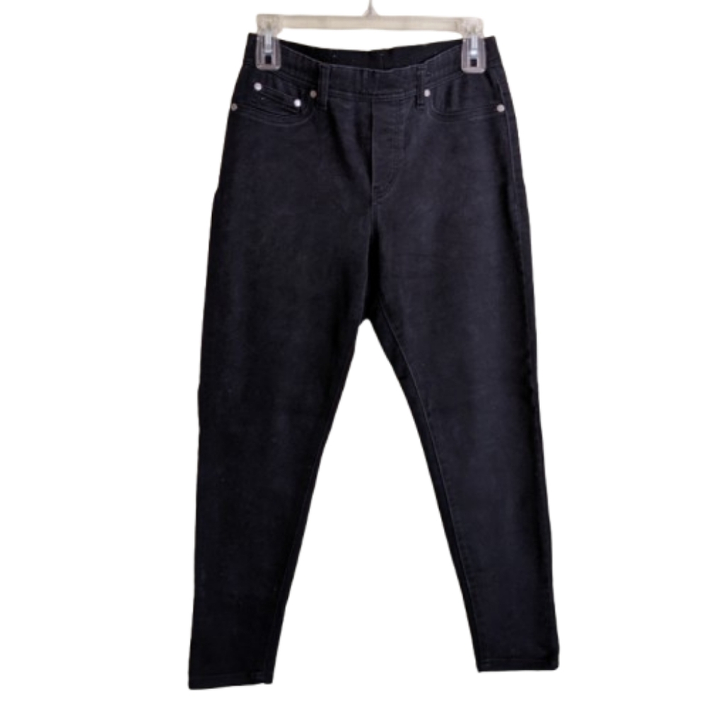 Diane Gilman DG Lux Sport HSN Knit Jeans Black Stretchy Elastic Waist Size PS